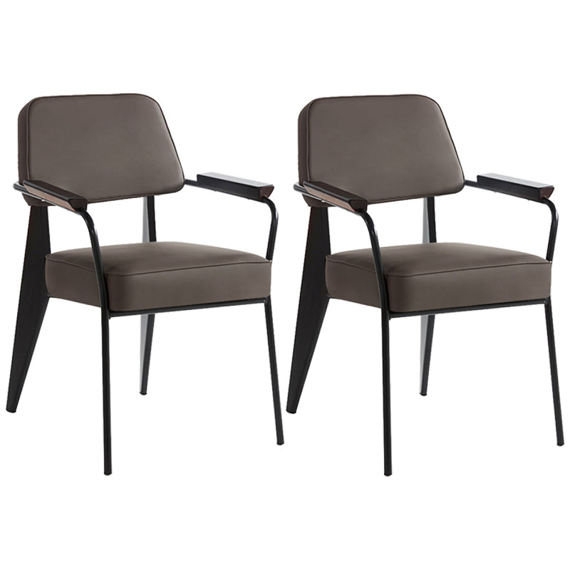 Open Back Dining Arm Chair Industrial Upholstered Armchairs with Metal Legs Grey Black Set of 2 Clearhalo ' kitchen&dining_furn' 'Dining Chairs' 'Dining Tables & Seating' 'dining_chair' 'Furniture' 'furniture_dining_chair' 'Kitchen & Dining Furniture' 'kitchen' 3741801