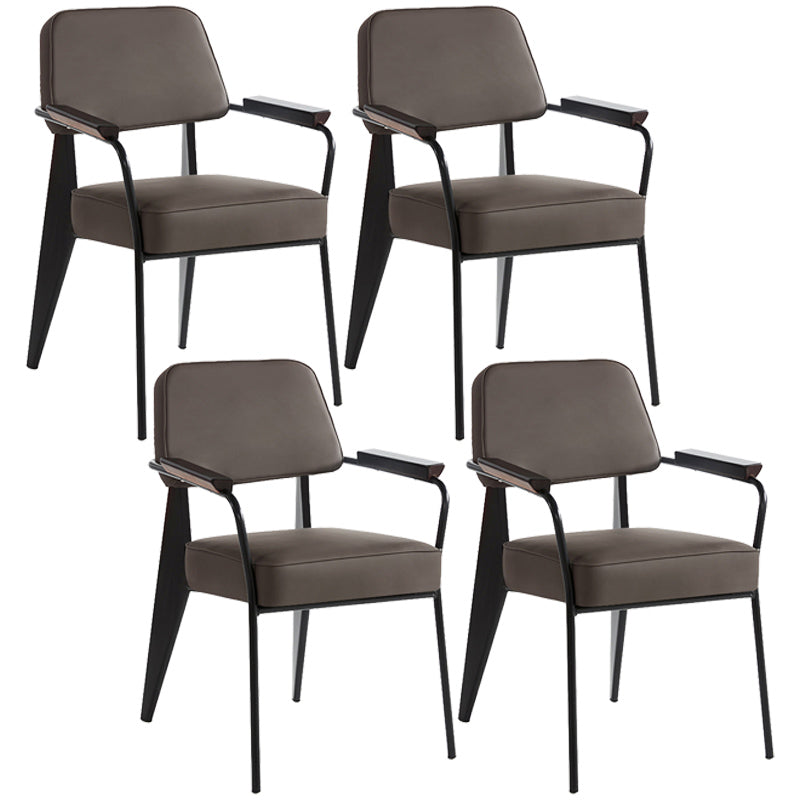Open Back Dining Arm Chair Industrial Upholstered Armchairs with Metal Legs Grey Black Set of 4 Clearhalo ' kitchen&dining_furn' 'Dining Chairs' 'Dining Tables & Seating' 'dining_chair' 'Furniture' 'furniture_dining_chair' 'Kitchen & Dining Furniture' 'kitchen' 3741802