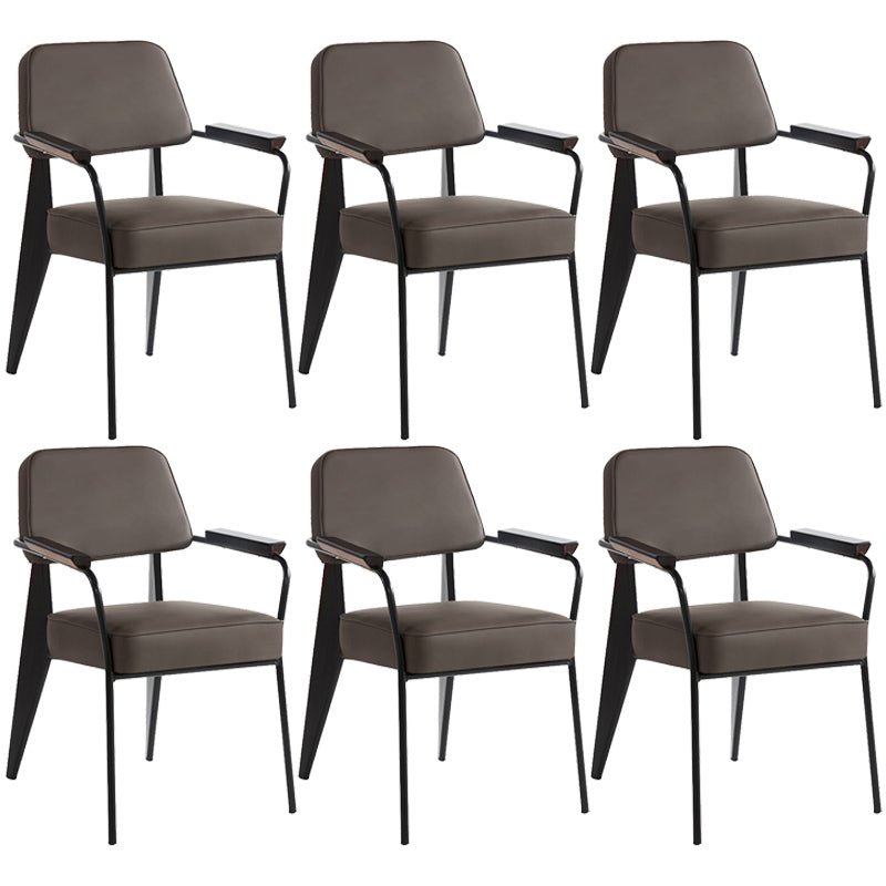Open Back Dining Arm Chair Industrial Upholstered Armchairs with Metal Legs Grey Black Set of 6 Clearhalo ' kitchen&dining_furn' 'Dining Chairs' 'Dining Tables & Seating' 'dining_chair' 'Furniture' 'furniture_dining_chair' 'Kitchen & Dining Furniture' 'kitchen' 3741803