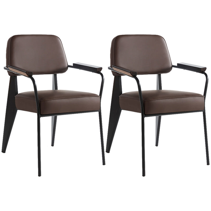 Open Back Dining Arm Chair Industrial Upholstered Armchairs with Metal Legs Dark Brown Black Set of 2 Clearhalo ' kitchen&dining_furn' 'Dining Chairs' 'Dining Tables & Seating' 'dining_chair' 'Furniture' 'furniture_dining_chair' 'Kitchen & Dining Furniture' 'kitchen' 3741804