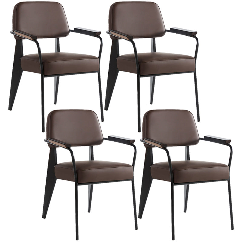 Open Back Dining Arm Chair Industrial Upholstered Armchairs with Metal Legs Dark Brown Black Set of 4 Clearhalo ' kitchen&dining_furn' 'Dining Chairs' 'Dining Tables & Seating' 'dining_chair' 'Furniture' 'furniture_dining_chair' 'Kitchen & Dining Furniture' 'kitchen' 3741805