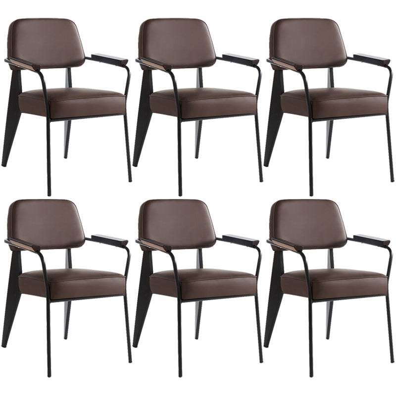Open Back Dining Arm Chair Industrial Upholstered Armchairs with Metal Legs Dark Brown Black Set of 6 Clearhalo ' kitchen&dining_furn' 'Dining Chairs' 'Dining Tables & Seating' 'dining_chair' 'Furniture' 'furniture_dining_chair' 'Kitchen & Dining Furniture' 'kitchen' 3741806