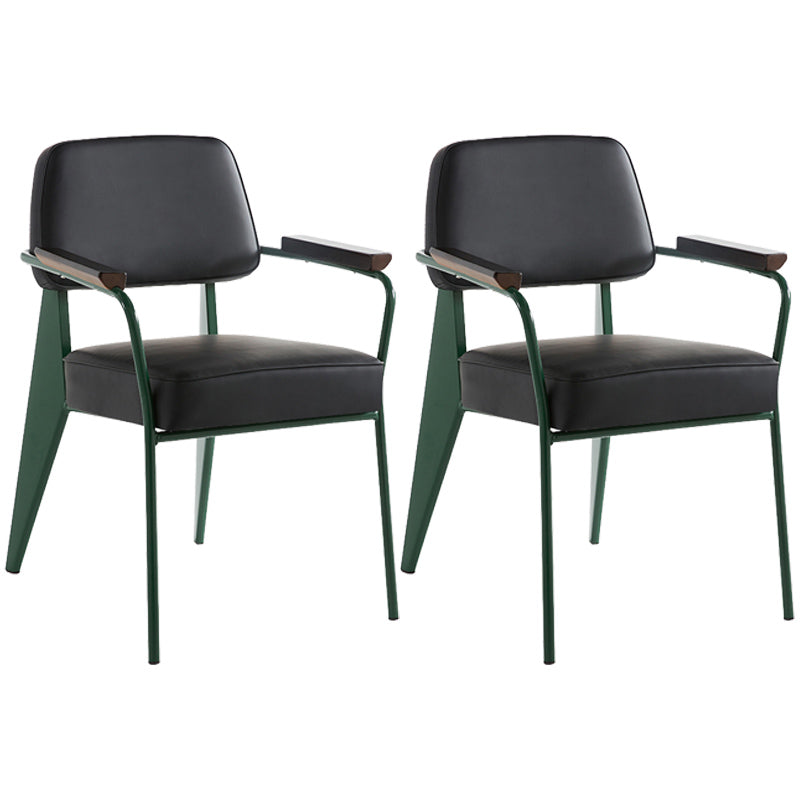 Open Back Dining Arm Chair Industrial Upholstered Armchairs with Metal Legs Black Green Set of 2 Clearhalo ' kitchen&dining_furn' 'Dining Chairs' 'Dining Tables & Seating' 'dining_chair' 'Furniture' 'furniture_dining_chair' 'Kitchen & Dining Furniture' 'kitchen' 3741807