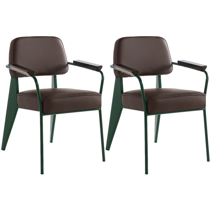 Open Back Dining Arm Chair Industrial Upholstered Armchairs with Metal Legs Dark Brown Green Set of 2 Clearhalo ' kitchen&dining_furn' 'Dining Chairs' 'Dining Tables & Seating' 'dining_chair' 'Furniture' 'furniture_dining_chair' 'Kitchen & Dining Furniture' 'kitchen' 3741810