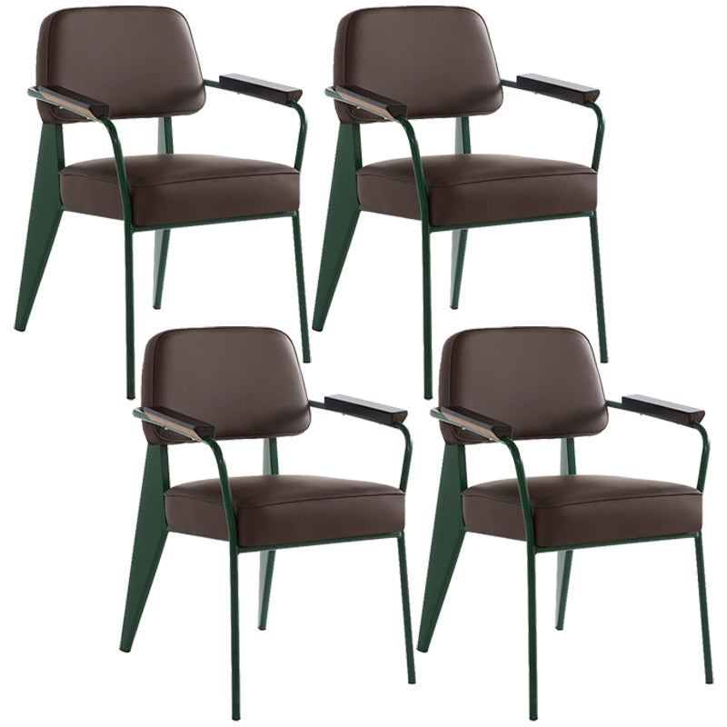 Open Back Dining Arm Chair Industrial Upholstered Armchairs with Metal Legs Dark Brown Green Set of 4 Clearhalo ' kitchen&dining_furn' 'Dining Chairs' 'Dining Tables & Seating' 'dining_chair' 'Furniture' 'furniture_dining_chair' 'Kitchen & Dining Furniture' 'kitchen' 3741811