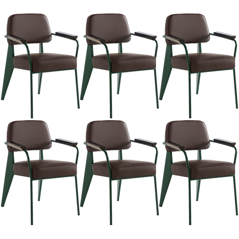 Open Back Dining Arm Chair Industrial Upholstered Armchairs with Metal Legs Dark Brown Green Set of 6 Clearhalo ' kitchen&dining_furn' 'Dining Chairs' 'Dining Tables & Seating' 'dining_chair' 'Furniture' 'furniture_dining_chair' 'Kitchen & Dining Furniture' 'kitchen' 3741812