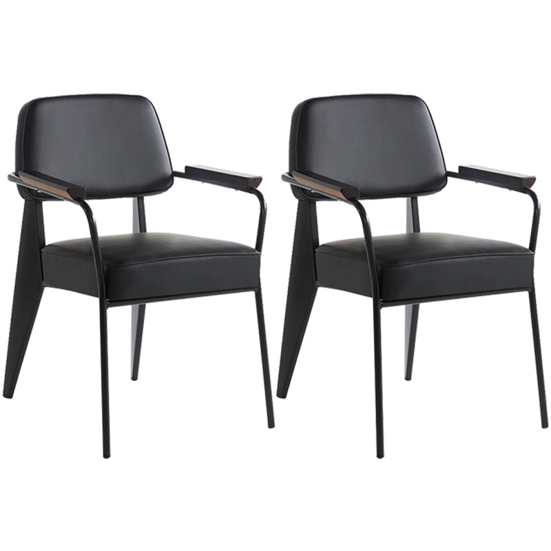 Open Back Dining Arm Chair Industrial Upholstered Armchairs with Metal Legs Black Black Set of 2 Clearhalo ' kitchen&dining_furn' 'Dining Chairs' 'Dining Tables & Seating' 'dining_chair' 'Furniture' 'furniture_dining_chair' 'Kitchen & Dining Furniture' 'kitchen' 3741813