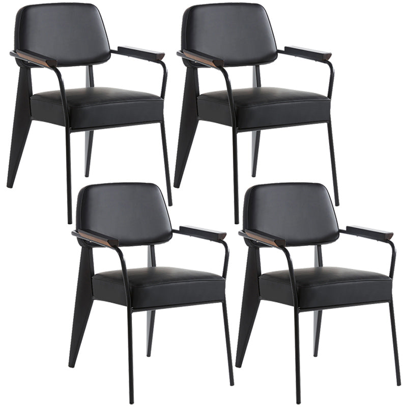 Open Back Dining Arm Chair Industrial Upholstered Armchairs with Metal Legs Black Black Set of 4 Clearhalo ' kitchen&dining_furn' 'Dining Chairs' 'Dining Tables & Seating' 'dining_chair' 'Furniture' 'furniture_dining_chair' 'Kitchen & Dining Furniture' 'kitchen' 3741814