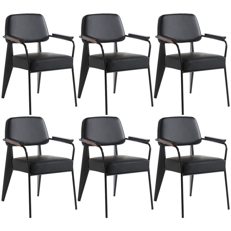 Open Back Dining Arm Chair Industrial Upholstered Armchairs with Metal Legs Black Black Set of 6 Clearhalo ' kitchen&dining_furn' 'Dining Chairs' 'Dining Tables & Seating' 'dining_chair' 'Furniture' 'furniture_dining_chair' 'Kitchen & Dining Furniture' 'kitchen' 3741815