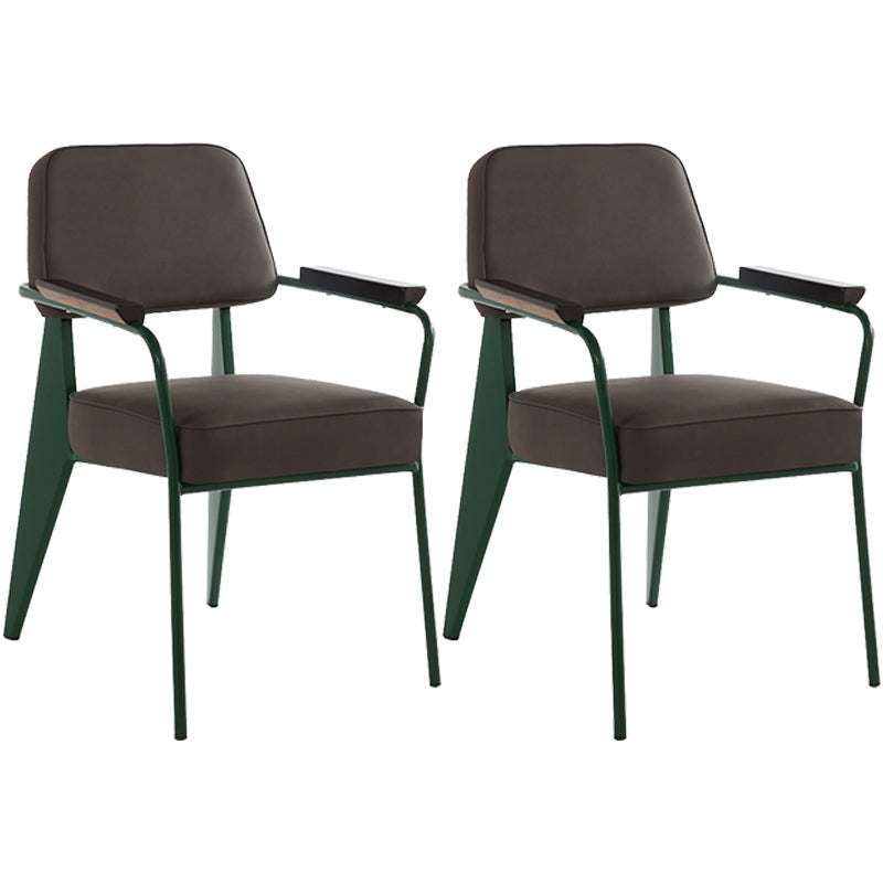 Open Back Dining Arm Chair Industrial Upholstered Armchairs with Metal Legs Grey Green Set of 2 Clearhalo ' kitchen&dining_furn' 'Dining Chairs' 'Dining Tables & Seating' 'dining_chair' 'Furniture' 'furniture_dining_chair' 'Kitchen & Dining Furniture' 'kitchen' 3741816