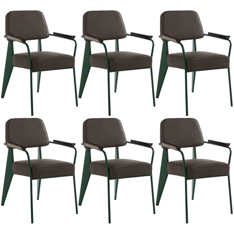 Open Back Dining Arm Chair Industrial Upholstered Armchairs with Metal Legs Grey Green Set of 6 Clearhalo ' kitchen&dining_furn' 'Dining Chairs' 'Dining Tables & Seating' 'dining_chair' 'Furniture' 'furniture_dining_chair' 'Kitchen & Dining Furniture' 'kitchen' 3741818
