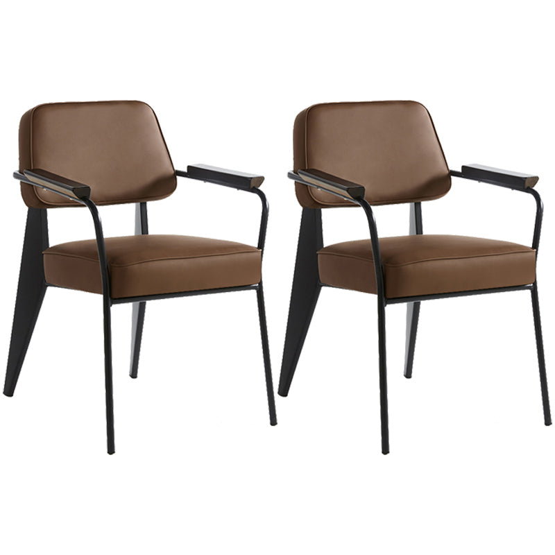 Open Back Dining Arm Chair Industrial Upholstered Armchairs with Metal Legs Coffee Black Set of 2 Clearhalo ' kitchen&dining_furn' 'Dining Chairs' 'Dining Tables & Seating' 'dining_chair' 'Furniture' 'furniture_dining_chair' 'Kitchen & Dining Furniture' 'kitchen' 3741819