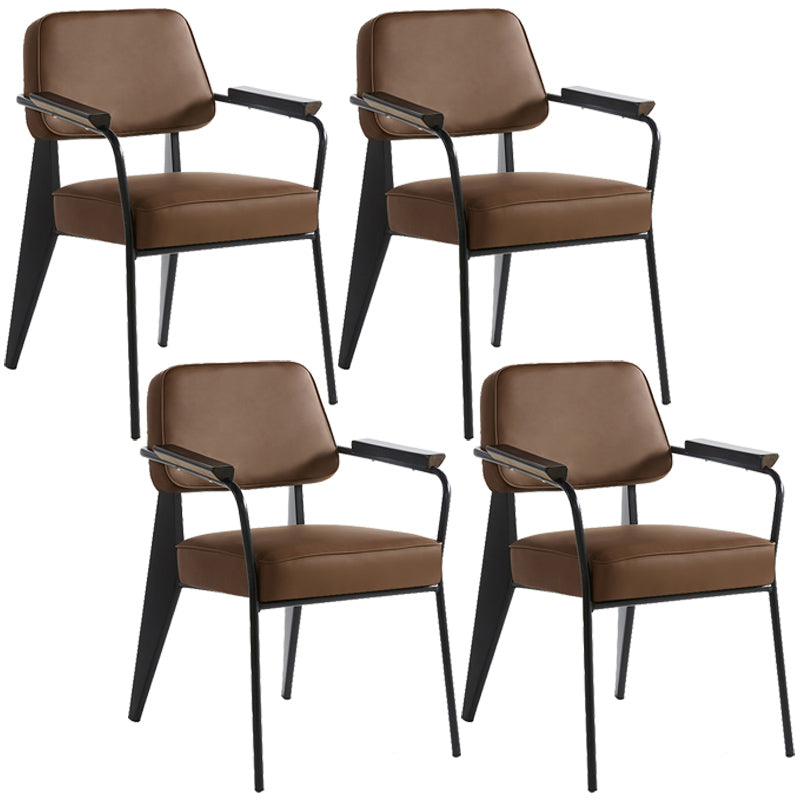Open Back Dining Arm Chair Industrial Upholstered Armchairs with Metal Legs Coffee Black Set of 4 Clearhalo ' kitchen&dining_furn' 'Dining Chairs' 'Dining Tables & Seating' 'dining_chair' 'Furniture' 'furniture_dining_chair' 'Kitchen & Dining Furniture' 'kitchen' 3741820