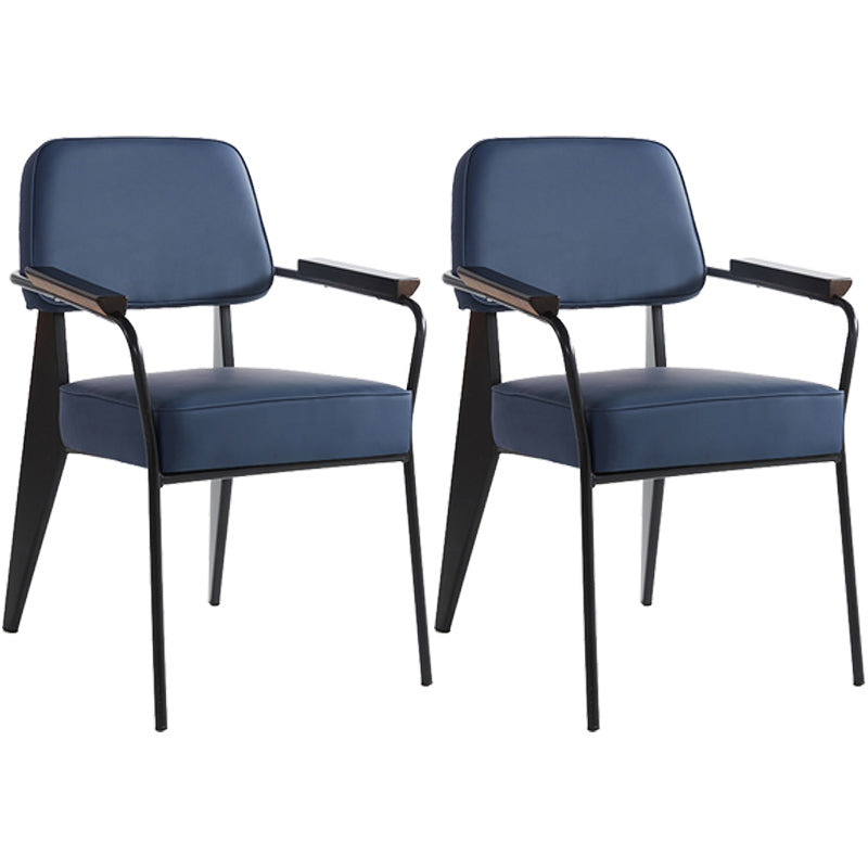 Open Back Dining Arm Chair Industrial Upholstered Armchairs with Metal Legs Blue Black Set of 2 Clearhalo ' kitchen&dining_furn' 'Dining Chairs' 'Dining Tables & Seating' 'dining_chair' 'Furniture' 'furniture_dining_chair' 'Kitchen & Dining Furniture' 'kitchen' 3741822