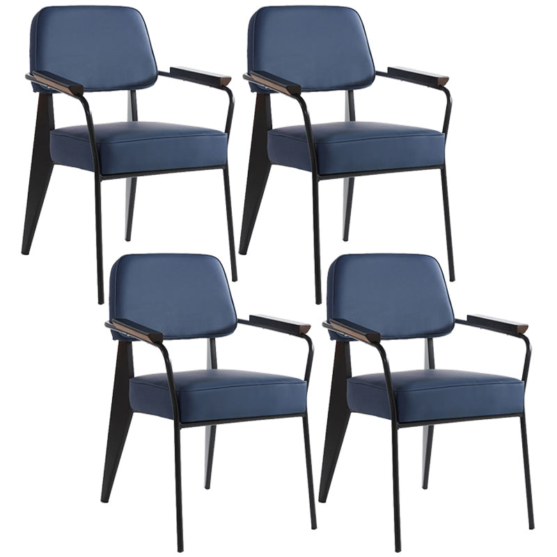 Open Back Dining Arm Chair Industrial Upholstered Armchairs with Metal Legs Blue Black Set of 4 Clearhalo ' kitchen&dining_furn' 'Dining Chairs' 'Dining Tables & Seating' 'dining_chair' 'Furniture' 'furniture_dining_chair' 'Kitchen & Dining Furniture' 'kitchen' 3741823