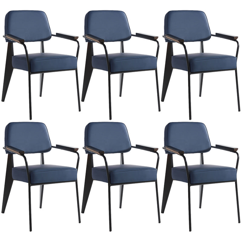 Open Back Dining Arm Chair Industrial Upholstered Armchairs with Metal Legs Blue Black Set of 6 Clearhalo ' kitchen&dining_furn' 'Dining Chairs' 'Dining Tables & Seating' 'dining_chair' 'Furniture' 'furniture_dining_chair' 'Kitchen & Dining Furniture' 'kitchen' 3741824