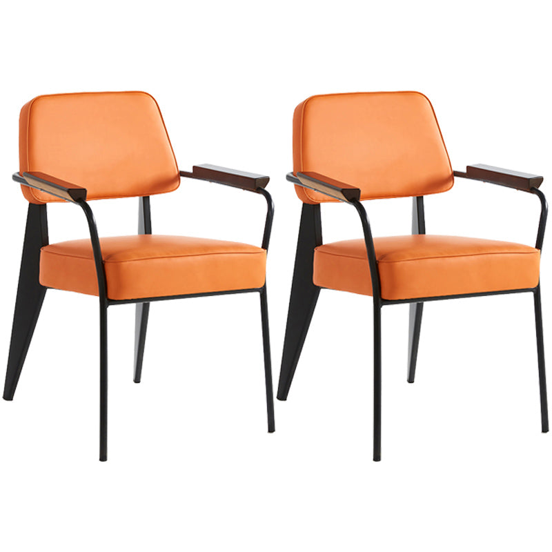 Open Back Dining Arm Chair Industrial Upholstered Armchairs with Metal Legs Orange Black Set of 2 Clearhalo ' kitchen&dining_furn' 'Dining Chairs' 'Dining Tables & Seating' 'dining_chair' 'Furniture' 'furniture_dining_chair' 'Kitchen & Dining Furniture' 'kitchen' 3741825