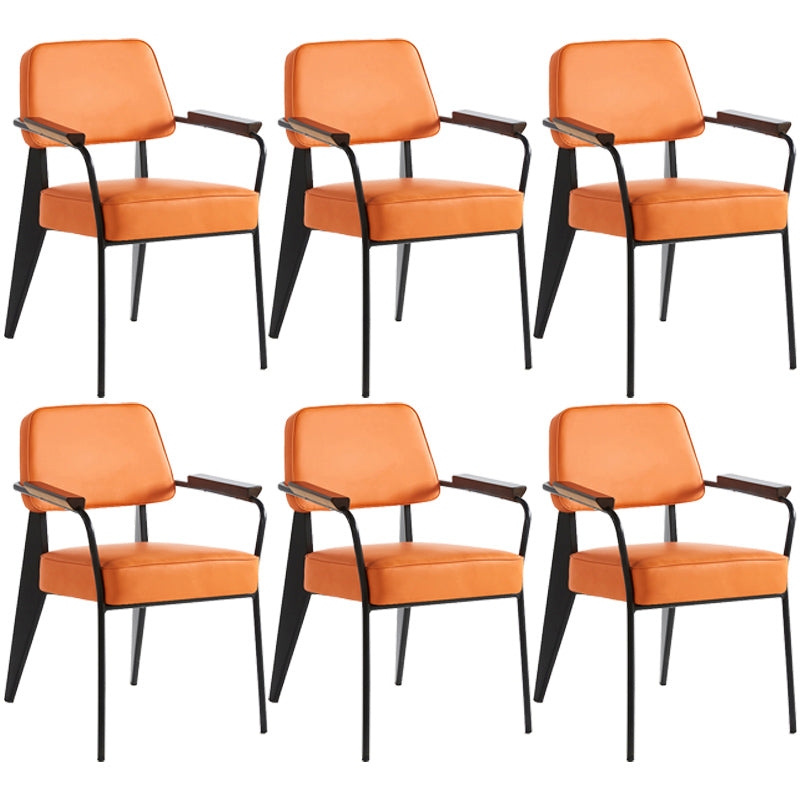 Open Back Dining Arm Chair Industrial Upholstered Armchairs with Metal Legs Orange Black Set of 6 Clearhalo ' kitchen&dining_furn' 'Dining Chairs' 'Dining Tables & Seating' 'dining_chair' 'Furniture' 'furniture_dining_chair' 'Kitchen & Dining Furniture' 'kitchen' 3741827