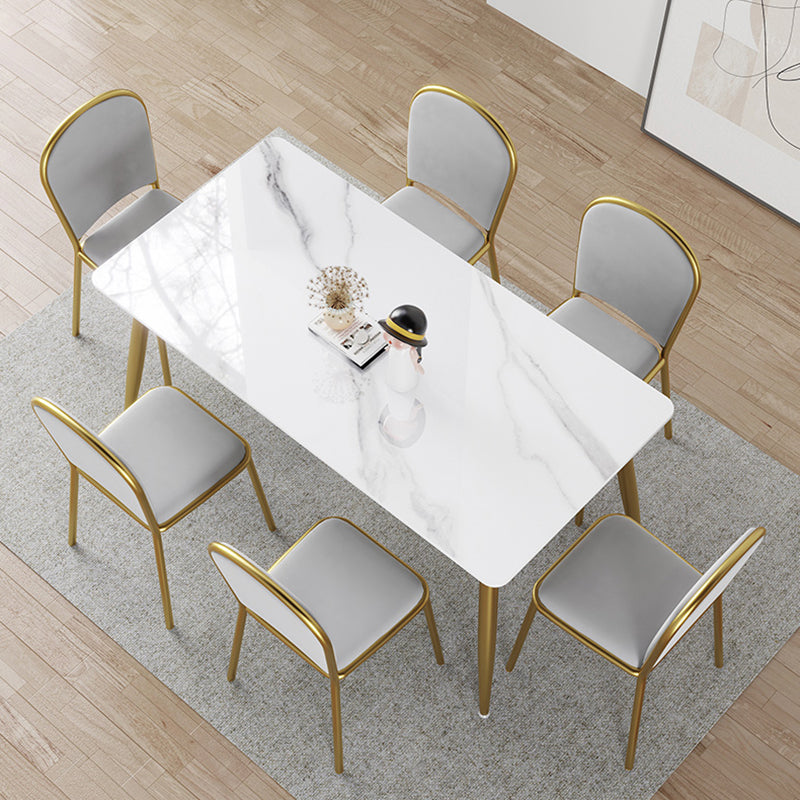 Modern Style White Rectangular Dining Set Kitchen Sintered Stone Dining Set with 4 Legs Table with 6 Chairs Clearhalo 'Dining Room Sets' 'Dining Tables & Seating' 'dining_room_set' 'furn' 'furn_dining_room_set' 'Furniture' 'furniture_dining_room_set' 'Kitchen & Dining Furniture' 'kitchen&dining_furn' 'kitchen' 3754776