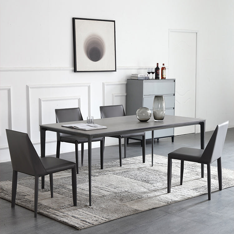 Modern Metal Frame Style Sintered Stone Rectangular Dining Table Set with 4 Legs Base Clearhalo 'Dining Room Sets' 'Dining Tables & Seating' 'dining_room_set' 'furn' 'furn_dining_room_set' 'Furniture' 'furniture_dining_room_set' 'Kitchen & Dining Furniture' 'kitchen&dining_furn' 'kitchen' 3754793