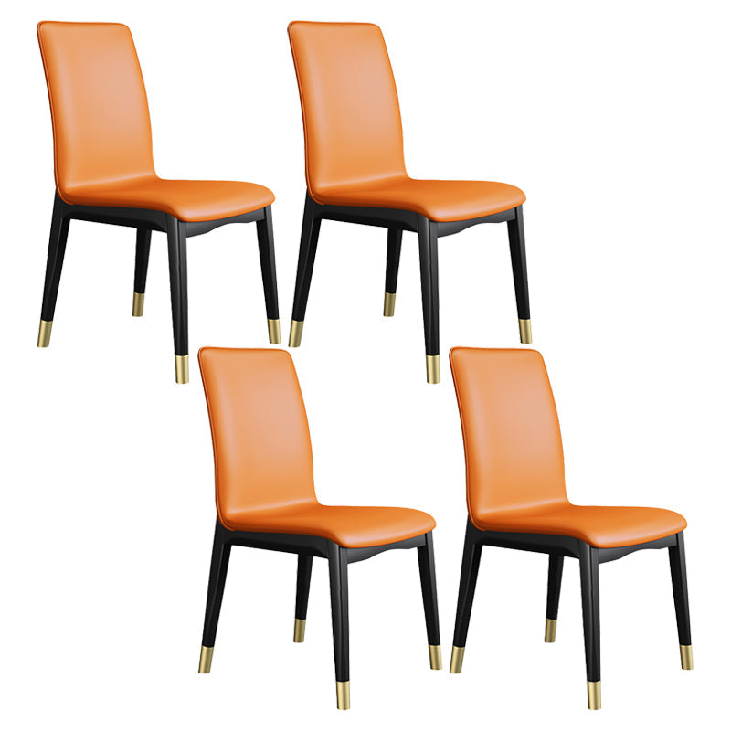 Industrial Restaurant Leather Side Chair Matte Finish Solid Back Dining Chair Orange 4 Piece Set Brass Gold Clearhalo ' kitchen&dining_furn' 'Dining Chairs' 'Dining Tables & Seating' 'dining_chair' 'furn' 'furn_dining_chair' 'Furniture' 'furniture_dining_chair' 'Kitchen & Dining Furniture' 'kitchen' 3754921