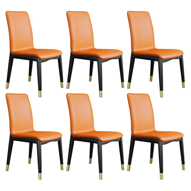 Industrial Restaurant Leather Side Chair Matte Finish Solid Back Dining Chair Orange 6 Piece Set Brass Gold Clearhalo ' kitchen&dining_furn' 'Dining Chairs' 'Dining Tables & Seating' 'dining_chair' 'furn' 'furn_dining_chair' 'Furniture' 'furniture_dining_chair' 'Kitchen & Dining Furniture' 'kitchen' 3754922