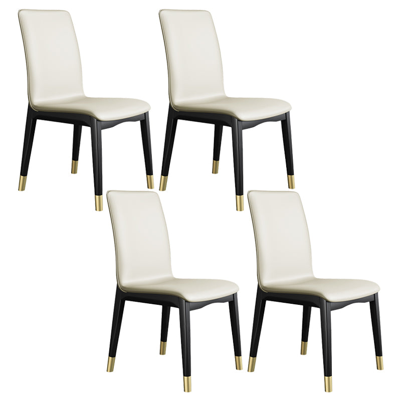 Industrial Restaurant Leather Side Chair Matte Finish Solid Back Dining Chair Off-White 4 Piece Set Brass Gold Clearhalo ' kitchen&dining_furn' 'Dining Chairs' 'Dining Tables & Seating' 'dining_chair' 'furn' 'furn_dining_chair' 'Furniture' 'furniture_dining_chair' 'Kitchen & Dining Furniture' 'kitchen' 3754927