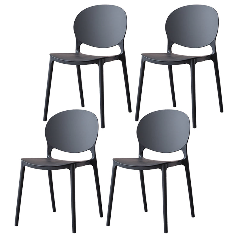 Scandinavian Armless Dining Chairs Stackable Plastic Open Back Side Chair Black 4 Piece Set Clearhalo ' kitchen&dining_furn' 'Dining Chairs' 'Dining Tables & Seating' 'dining_chair' 'furn' 'furn_dining_chair' 'Furniture' 'furniture_dining_chair' 'Kitchen & Dining Furniture' 'kitchen' 3755060