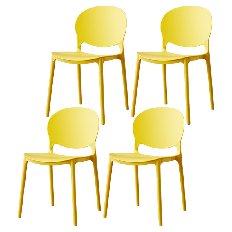 Scandinavian Armless Dining Chairs Stackable Plastic Open Back Side Chair Yellow 4 Piece Set Clearhalo ' kitchen&dining_furn' 'Dining Chairs' 'Dining Tables & Seating' 'dining_chair' 'furn' 'furn_dining_chair' 'Furniture' 'furniture_dining_chair' 'Kitchen & Dining Furniture' 'kitchen' 3755082
