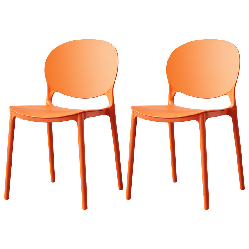 Scandinavian Armless Dining Chairs Stackable Plastic Open Back Side Chair Orange 2 Piece Set Clearhalo ' kitchen&dining_furn' 'Dining Chairs' 'Dining Tables & Seating' 'dining_chair' 'furn' 'furn_dining_chair' 'Furniture' 'furniture_dining_chair' 'Kitchen & Dining Furniture' 'kitchen' 3755084