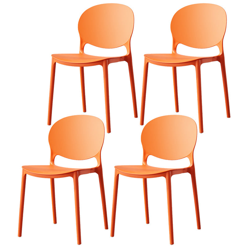 Scandinavian Armless Dining Chairs Stackable Plastic Open Back Side Chair Orange 4 Piece Set Clearhalo ' kitchen&dining_furn' 'Dining Chairs' 'Dining Tables & Seating' 'dining_chair' 'furn' 'furn_dining_chair' 'Furniture' 'furniture_dining_chair' 'Kitchen & Dining Furniture' 'kitchen' 3755085