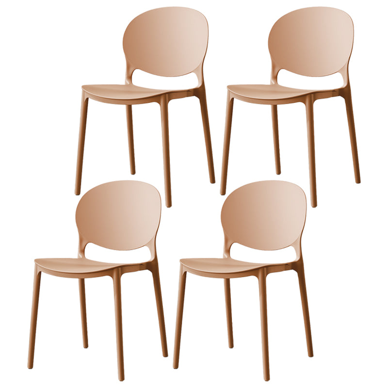 Scandinavian Armless Dining Chairs Stackable Plastic Open Back Side Chair Brown 4 Piece Set Clearhalo ' kitchen&dining_furn' 'Dining Chairs' 'Dining Tables & Seating' 'dining_chair' 'furn' 'furn_dining_chair' 'Furniture' 'furniture_dining_chair' 'Kitchen & Dining Furniture' 'kitchen' 3755088