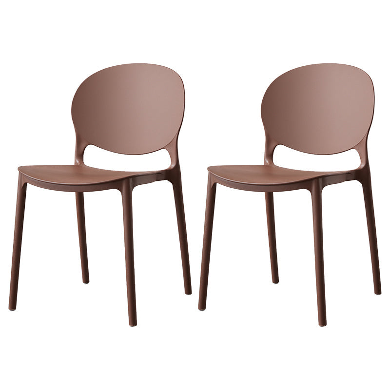 Scandinavian Armless Dining Chairs Stackable Plastic Open Back Side Chair Coffee 2 Piece Set Clearhalo ' kitchen&dining_furn' 'Dining Chairs' 'Dining Tables & Seating' 'dining_chair' 'furn' 'furn_dining_chair' 'Furniture' 'furniture_dining_chair' 'Kitchen & Dining Furniture' 'kitchen' 3755096