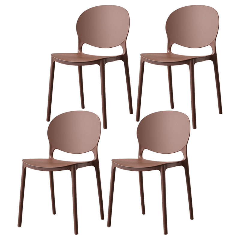 Scandinavian Armless Dining Chairs Stackable Plastic Open Back Side Chair Coffee 4 Piece Set Clearhalo ' kitchen&dining_furn' 'Dining Chairs' 'Dining Tables & Seating' 'dining_chair' 'furn' 'furn_dining_chair' 'Furniture' 'furniture_dining_chair' 'Kitchen & Dining Furniture' 'kitchen' 3755097