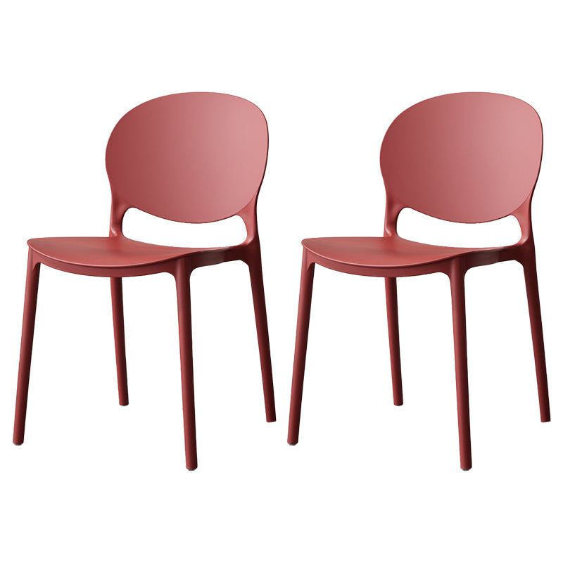 Scandinavian Armless Dining Chairs Stackable Plastic Open Back Side Chair Burgundy 2 Piece Set Clearhalo ' kitchen&dining_furn' 'Dining Chairs' 'Dining Tables & Seating' 'dining_chair' 'furn' 'furn_dining_chair' 'Furniture' 'furniture_dining_chair' 'Kitchen & Dining Furniture' 'kitchen' 3755099