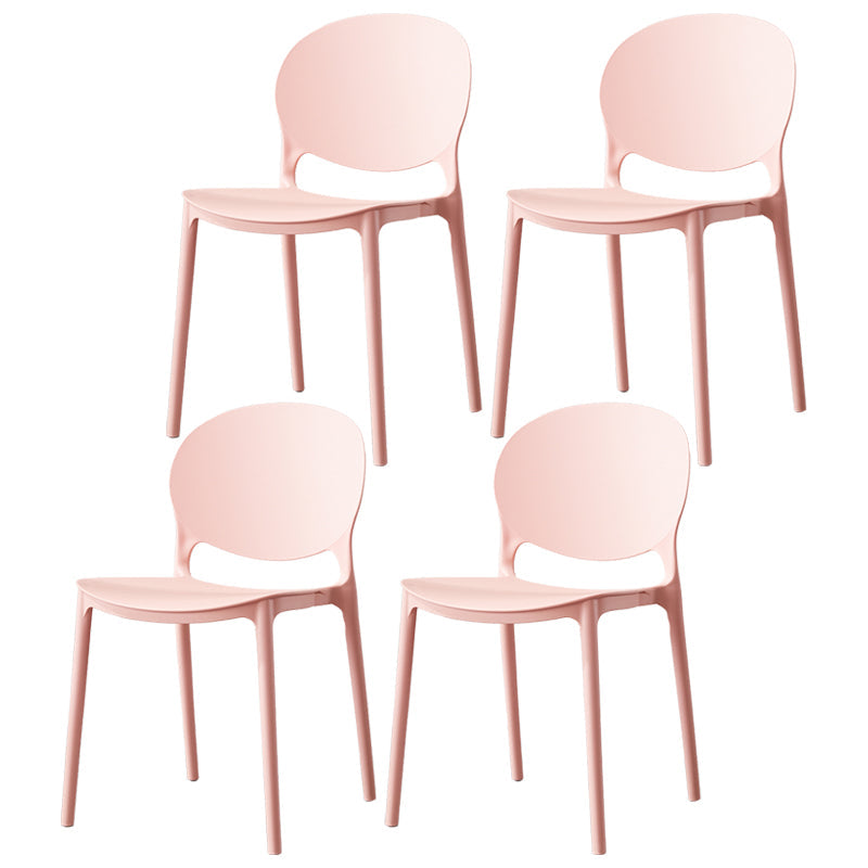 Scandinavian Armless Dining Chairs Stackable Plastic Open Back Side Chair Nude Pink 4 Piece Set Clearhalo ' kitchen&dining_furn' 'Dining Chairs' 'Dining Tables & Seating' 'dining_chair' 'furn' 'furn_dining_chair' 'Furniture' 'furniture_dining_chair' 'Kitchen & Dining Furniture' 'kitchen' 3755109