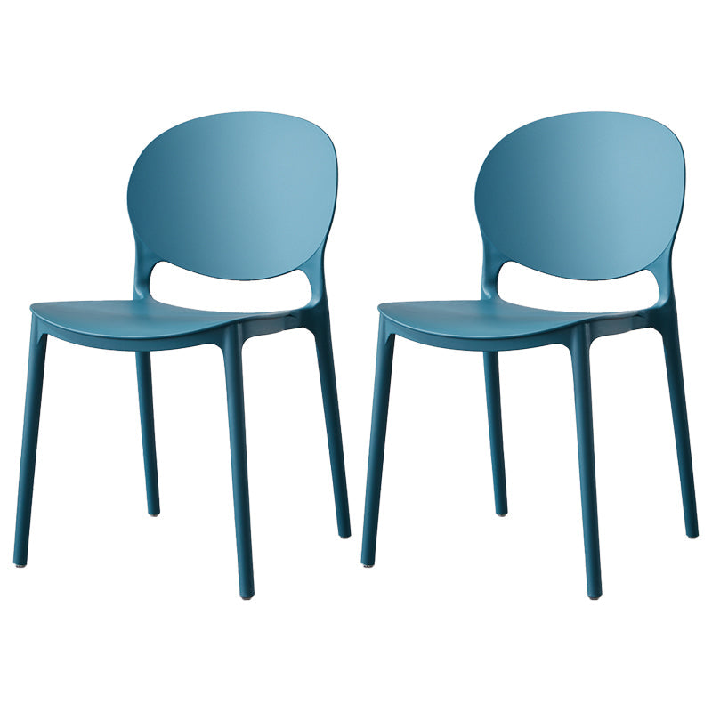Scandinavian Armless Dining Chairs Stackable Plastic Open Back Side Chair Peacock Blue 2 Piece Set Clearhalo ' kitchen&dining_furn' 'Dining Chairs' 'Dining Tables & Seating' 'dining_chair' 'furn' 'furn_dining_chair' 'Furniture' 'furniture_dining_chair' 'Kitchen & Dining Furniture' 'kitchen' 3755111