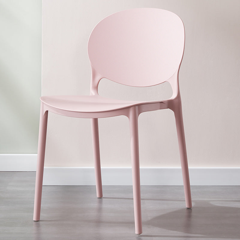 Scandinavian Armless Dining Chairs Stackable Plastic Open Back Side Chair Pearl Pink 1 Piece Clearhalo ' kitchen&dining_furn' 'Dining Chairs' 'Dining Tables & Seating' 'dining_chair' 'furn' 'furn_dining_chair' 'Furniture' 'furniture_dining_chair' 'Kitchen & Dining Furniture' 'kitchen' 3755113