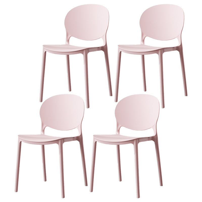 Scandinavian Armless Dining Chairs Stackable Plastic Open Back Side Chair Pearl Pink 4 Piece Set Clearhalo ' kitchen&dining_furn' 'Dining Chairs' 'Dining Tables & Seating' 'dining_chair' 'furn' 'furn_dining_chair' 'Furniture' 'furniture_dining_chair' 'Kitchen & Dining Furniture' 'kitchen' 3755115