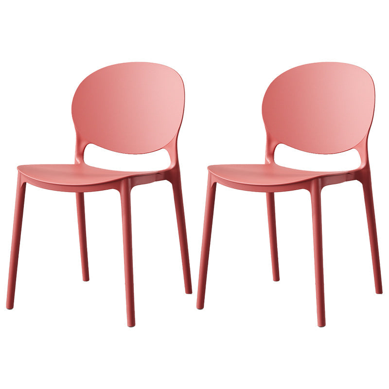 Scandinavian Armless Dining Chairs Stackable Plastic Open Back Side Chair Watermelon Red 2 Piece Set Clearhalo ' kitchen&dining_furn' 'Dining Chairs' 'Dining Tables & Seating' 'dining_chair' 'furn' 'furn_dining_chair' 'Furniture' 'furniture_dining_chair' 'Kitchen & Dining Furniture' 'kitchen' 3755117