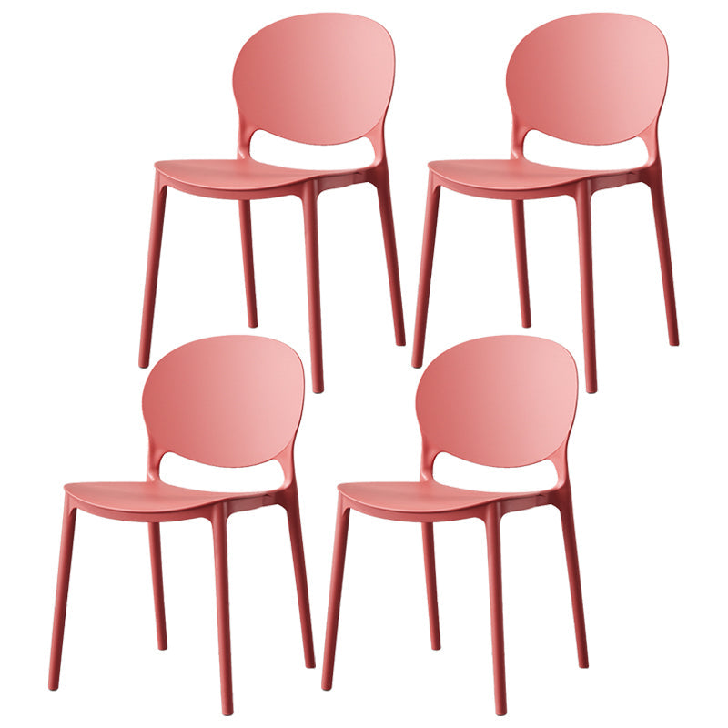 Scandinavian Armless Dining Chairs Stackable Plastic Open Back Side Chair Watermelon Red 4 Piece Set Clearhalo ' kitchen&dining_furn' 'Dining Chairs' 'Dining Tables & Seating' 'dining_chair' 'furn' 'furn_dining_chair' 'Furniture' 'furniture_dining_chair' 'Kitchen & Dining Furniture' 'kitchen' 3755118