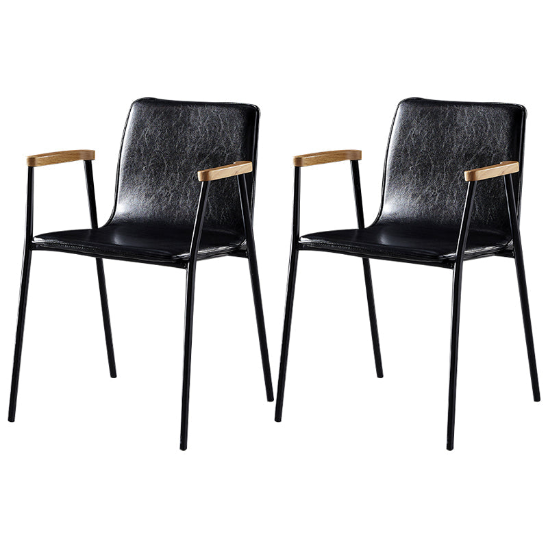 Industrial Style Leather Dining Side Chairs Solid Back Armless Chairs for Home Use Black 2 Piece Set Black Clearhalo ' kitchen&dining_furn' 'Dining Chairs' 'Dining Tables & Seating' 'dining_chair' 'furn' 'furn_dining_chair' 'Furniture' 'furniture_dining_chair' 'Kitchen & Dining Furniture' 'kitchen' 3755294