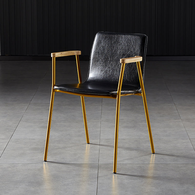 Industrial Style Leather Dining Side Chairs Solid Back Armless Chairs for Home Use Black 1 Piece Brass Gold Clearhalo ' kitchen&dining_furn' 'Dining Chairs' 'Dining Tables & Seating' 'dining_chair' 'furn' 'furn_dining_chair' 'Furniture' 'furniture_dining_chair' 'Kitchen & Dining Furniture' 'kitchen' 3755298