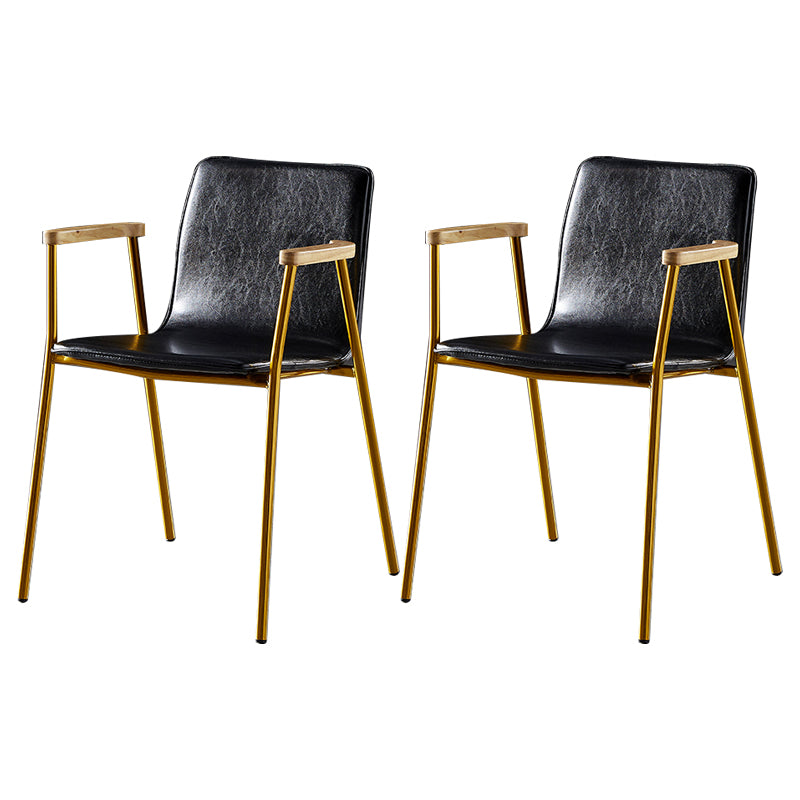 Industrial Style Leather Dining Side Chairs Solid Back Armless Chairs for Home Use Black 2 Piece Set Brass Gold Clearhalo ' kitchen&dining_furn' 'Dining Chairs' 'Dining Tables & Seating' 'dining_chair' 'furn' 'furn_dining_chair' 'Furniture' 'furniture_dining_chair' 'Kitchen & Dining Furniture' 'kitchen' 3755300