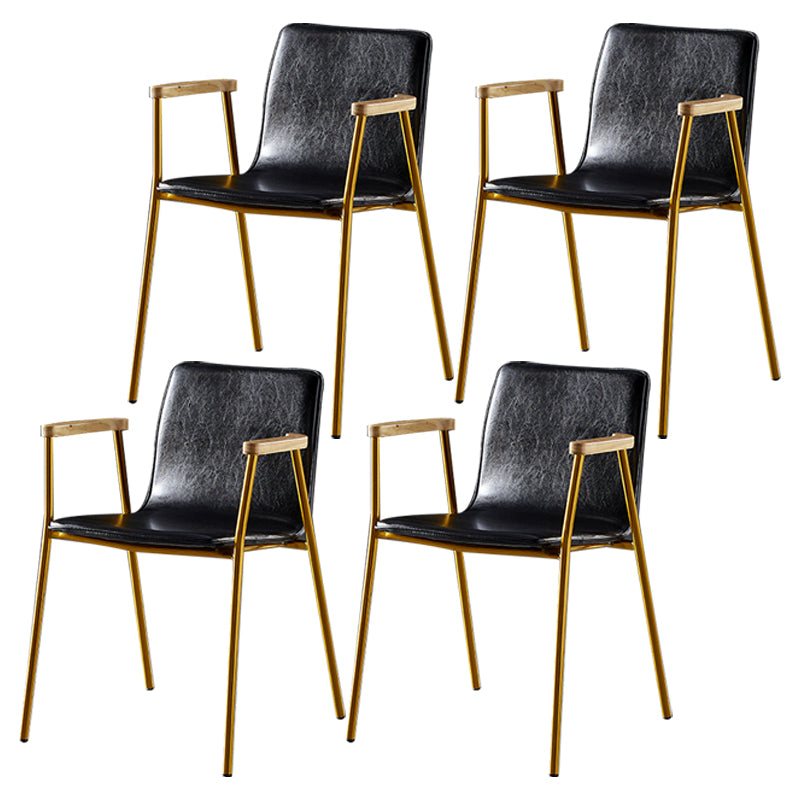 Industrial Style Leather Dining Side Chairs Solid Back Armless Chairs for Home Use Black 4 Piece Set Brass Gold Clearhalo ' kitchen&dining_furn' 'Dining Chairs' 'Dining Tables & Seating' 'dining_chair' 'furn' 'furn_dining_chair' 'Furniture' 'furniture_dining_chair' 'Kitchen & Dining Furniture' 'kitchen' 3755302