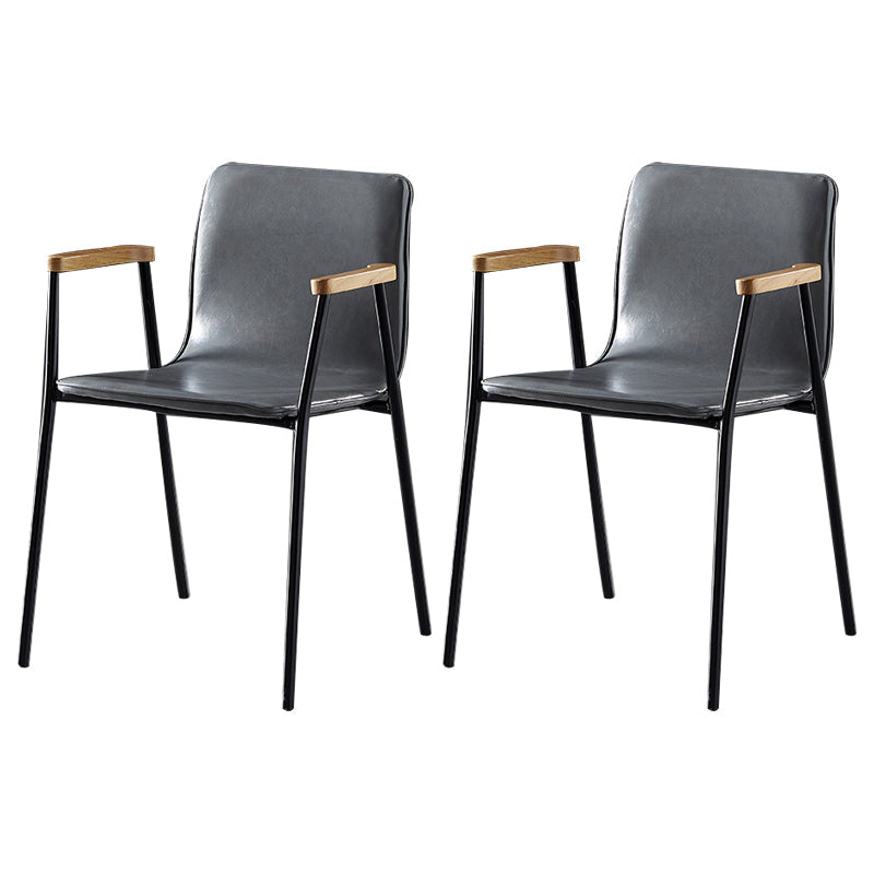 Industrial Style Leather Dining Side Chairs Solid Back Armless Chairs for Home Use Grey 2 Piece Set Black Clearhalo ' kitchen&dining_furn' 'Dining Chairs' 'Dining Tables & Seating' 'dining_chair' 'furn' 'furn_dining_chair' 'Furniture' 'furniture_dining_chair' 'Kitchen & Dining Furniture' 'kitchen' 3755306