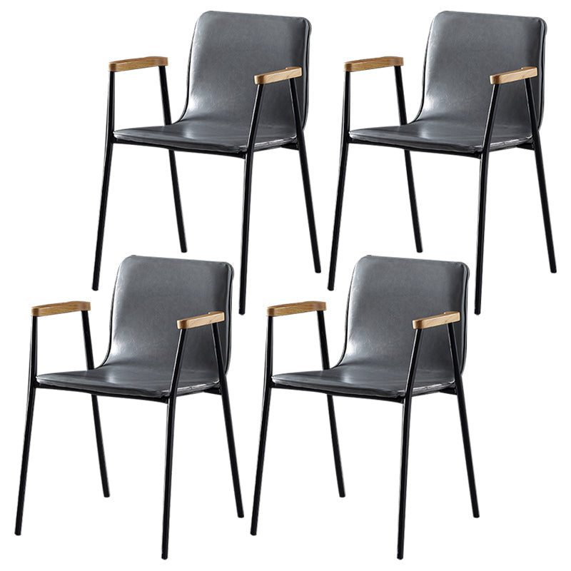 Industrial Style Leather Dining Side Chairs Solid Back Armless Chairs for Home Use Grey 4 Piece Set Black Clearhalo ' kitchen&dining_furn' 'Dining Chairs' 'Dining Tables & Seating' 'dining_chair' 'furn' 'furn_dining_chair' 'Furniture' 'furniture_dining_chair' 'Kitchen & Dining Furniture' 'kitchen' 3755307