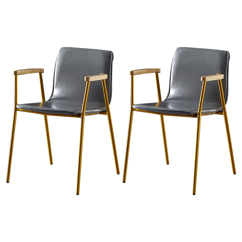 Industrial Style Leather Dining Side Chairs Solid Back Armless Chairs for Home Use Grey 2 Piece Set Brass Gold Clearhalo ' kitchen&dining_furn' 'Dining Chairs' 'Dining Tables & Seating' 'dining_chair' 'furn' 'furn_dining_chair' 'Furniture' 'furniture_dining_chair' 'Kitchen & Dining Furniture' 'kitchen' 3755309