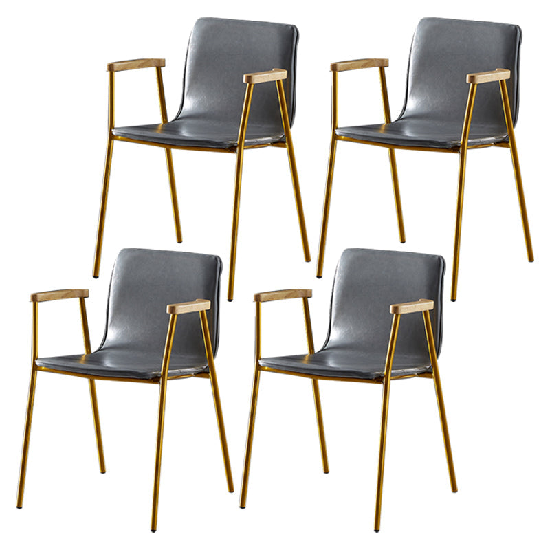 Industrial Style Leather Dining Side Chairs Solid Back Armless Chairs for Home Use Grey 4 Piece Set Brass Gold Clearhalo ' kitchen&dining_furn' 'Dining Chairs' 'Dining Tables & Seating' 'dining_chair' 'furn' 'furn_dining_chair' 'Furniture' 'furniture_dining_chair' 'Kitchen & Dining Furniture' 'kitchen' 3755310