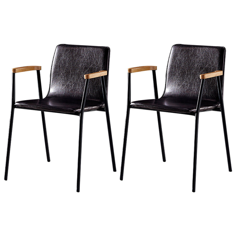 Industrial Style Leather Dining Side Chairs Solid Back Armless Chairs for Home Use Brown 2 Piece Set Black Clearhalo ' kitchen&dining_furn' 'Dining Chairs' 'Dining Tables & Seating' 'dining_chair' 'furn' 'furn_dining_chair' 'Furniture' 'furniture_dining_chair' 'Kitchen & Dining Furniture' 'kitchen' 3755312